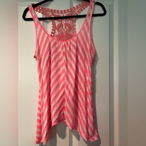 Eyeshadow Pink and White Striped Tank with Lace Back